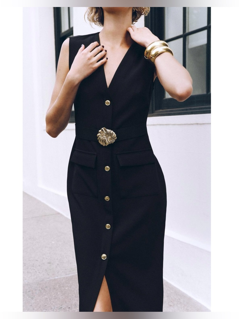 ZARA Belted Crepe Midi Dress